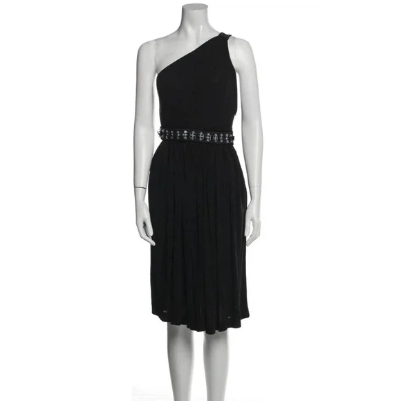 NWT Dolce & Gabbana Midi Black Coctail Dress One Strap Beaded Zip 44 - Picture 3 of 14